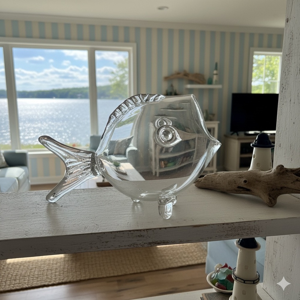 Vintage Blenko Fish bowl vase large clear glass